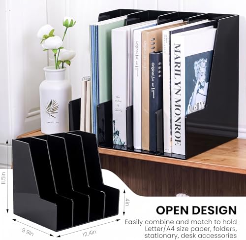 Vertical Magazine File Holder, Black File Organizer Desk Organizer and Storage Bins Holding for Magazines, Binders, Notebooks, Envelopes, Plastic Office Organization and Storage for Desk, 4 Pack - color: Black, size: Large