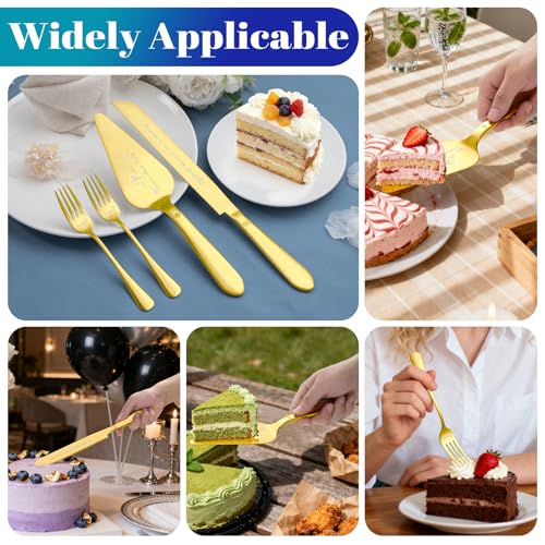 Eisinly Wedding Cake Cutting Set, Engraved Fixed Text & Patterns, Gold B - color: Gold, size: 13.0 Inch-Style B