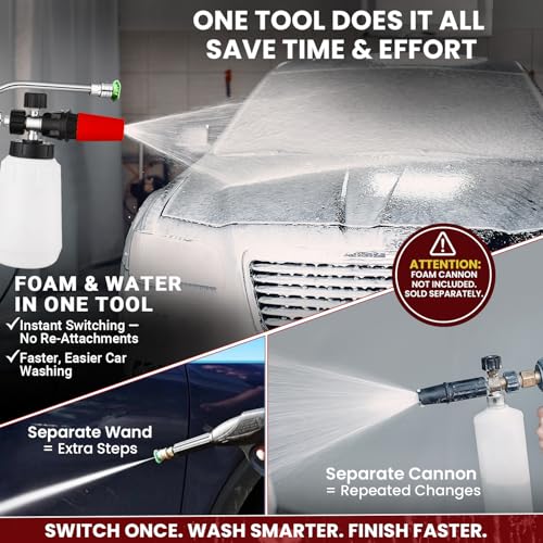 ProDetail Dual Kit โ Foam Cannon & Spray Nozzle Quick Switch Adapter, Stainless Steel Brass Pressure Washer Accessory for Car Wash, Auto Detailing, Patio, Driveway, RV, Boat Cleaning 4000PSI
