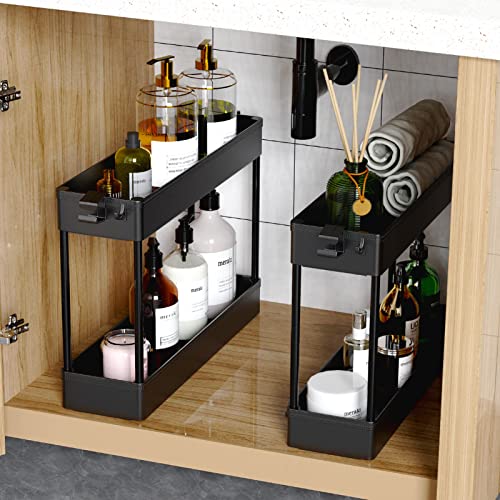 SPACEKEEPER Slim Rolling Storage Cart, 4 Tier Bathroom Cart Organizer,Black - color: Black