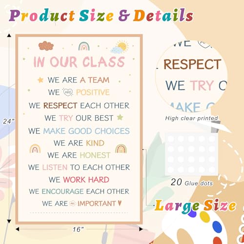 COCHIE Classroom Rules Poster for Classroom Decorations, Large 16"x24" Back to School Decor Class Rule Posters for Preschool Middle High School Kindergarten Elementary Teacher Must Haves (Boho) - color: Boho