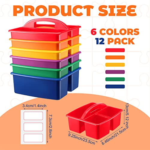 Tanlade 12 Pcs Classroom Storage Caddies Stackable Utility Caddies with 3 Compartment Portable Plastic Caddy with Handle Classroom Storage Bins Organizers for Kids Schools Art Craft Supplies