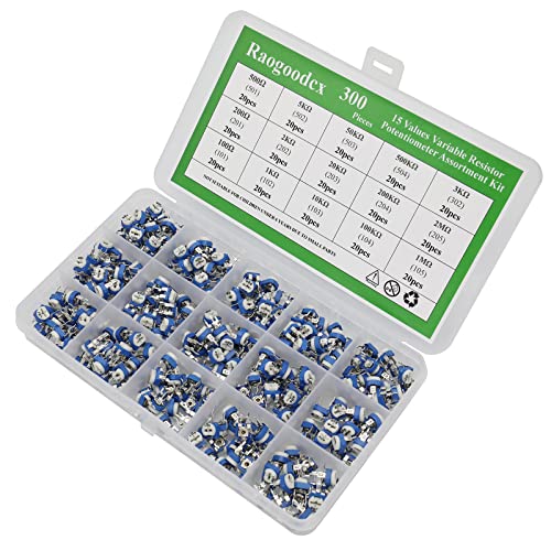 300Pcs 15 Value 100 ohm- 2M ohm Trim pots Variable Resistor 6mm Potentiometer Assortment Kit