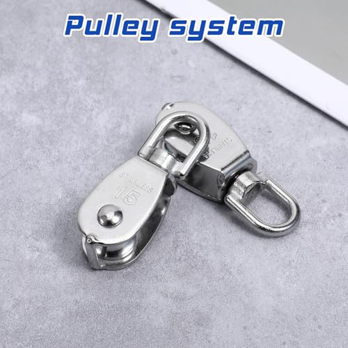16 Pack M15 Small Rope Pulleys 304 Stainless Steel Wire Rope Cable Pulley Wheel Heavy Duty Clothes Line Swivel Pulley Hanging Wire Towing Wheel for Lifting