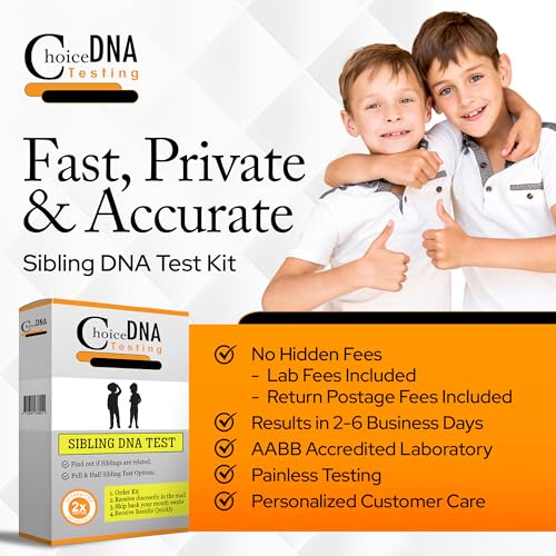 Choice DNA Full or Half Sibling DNA Test Home Kit, Sibling DNA Testing Kit with 4 Swabs Per Person, DNA Kit with All Lab Fees Included, Results in 2-6 Days