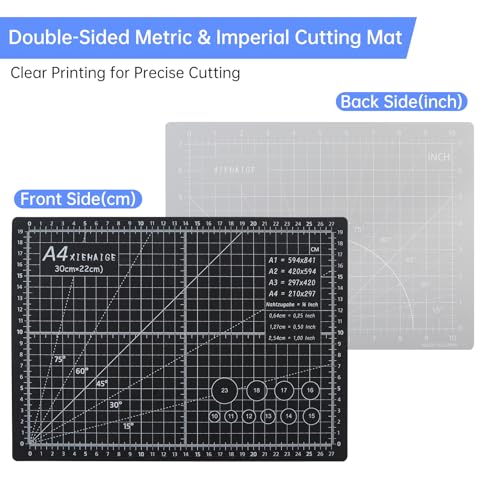 A4 Self Healing Cutting Mat & Carving Craft Knife with 5 Extra Blades and Stainless Steel Cork Ruler 12 inch / 30cm Dual Scale for DIY Art Work Cutting, Hobby, Stencil, Scrapbooking Stencil