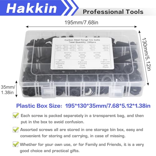 248PCS Flanged Hex Head Bolts, Hakkin Black Metric Bolt m6 m8 m10 Machine Screw Assortment Kit, M6-1.0 M8-1.25 M10-1.5 Flanged Screws Nuts Flat Spring Washers, Assorted Screws Nuts - size: G. M6 M8 M10