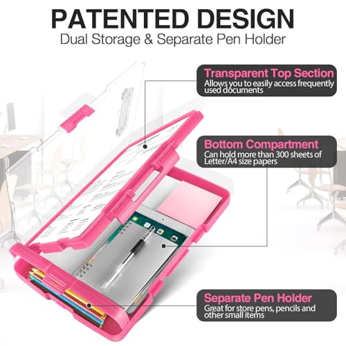 Sooez Original Clipboard with Dual Storage, Heavy Duty Clip Boards 8.5x11 - color: Pink