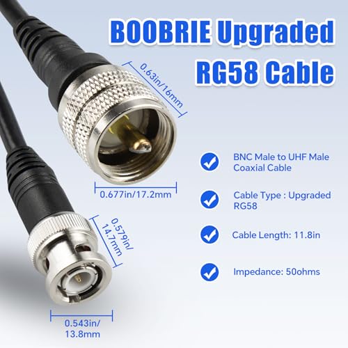 2-Pack Upgraded RG58 UHF PL259 to BNC Jumper Cable 11.8in UHF Male PL-259 to BNC Male Coaxial Cable 50 ohm Low Loss for Ham Radio, CB Radio - size: 0.98ft 2PCS