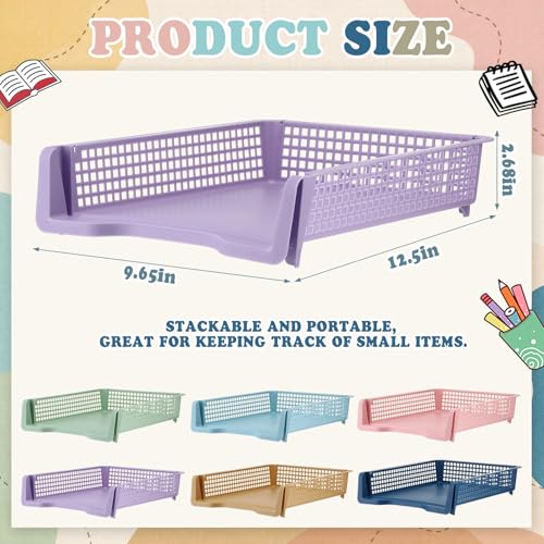 Weysat 6 Pcs Turn in Trays, Classroom Paper Tray, Morandi Pastel, Narrow - color: Morandi Pastel