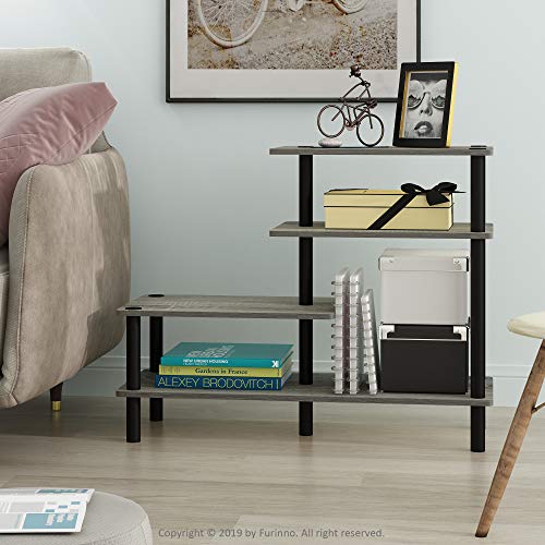 Furinno Turn-N-Tube 3-Tier Side Display Rack, French Oak Grey/Black - color: French Oak Grey/Black, style: 4-Tiers, Side Ladder