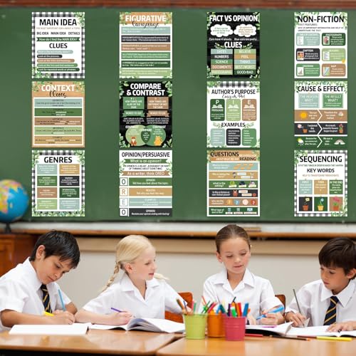 QOUBAI 12pcs Reading Comprehension Posters Farmhouse Classroom Decor - color: Farmhouse