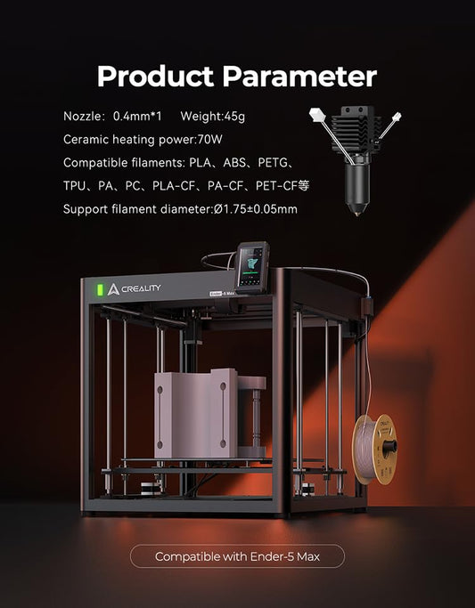 Creality Ender 5 Max Hotend Original Ceramic Heating Block Kit High Thermal Conductivity 300°C High Temperature Resistance 700mm/s High-Speed Flow Hotend Kit with Quick-Swap Nozzle - style: Ender 5 Max