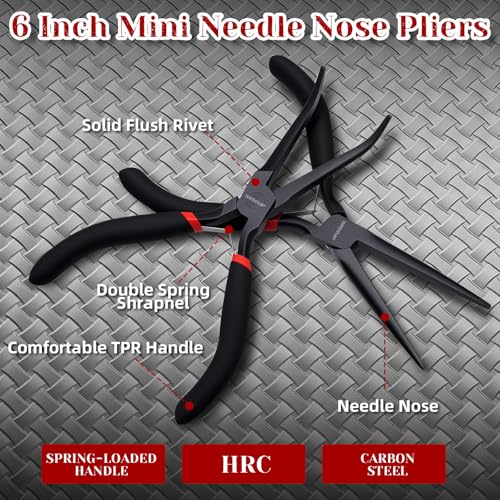 WISEUP 6" Mini Needle Nose Pliers Set,2pcs Small Long Reach Bent Pliers