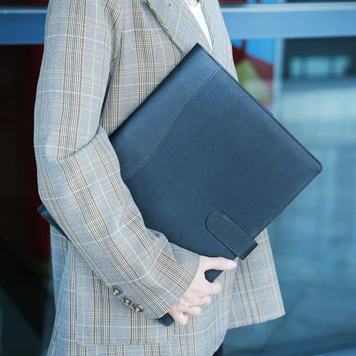Wonderpool A4 PU Leather Portfolio Holder Ring File Document Case with Removable Binder Clipboard, Multi Pocket and Legal Pad for Business Organizer Interview and Meeting (Gray) - color: Gray