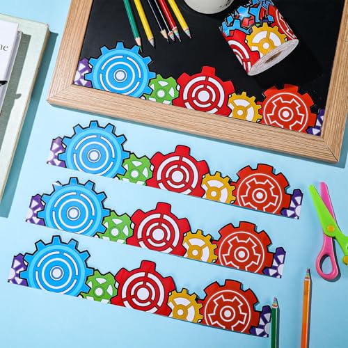 Outus 68 ft Gears Bulletin Board Borders, Engineering Science Trim - size: 2.99 Inches, style: Gear Shape