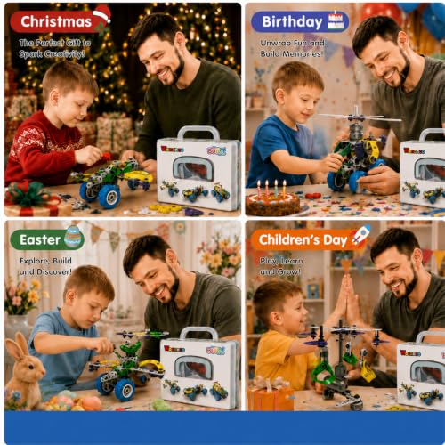 10 in 1 STEM Toys for 4 5 6 7 8+ Year Old Boy Easter Birthday Gifts Building Toys for Kids Ages 4-8 5-7 6-8 Educational Stem Activities for Boy 4-6 8-10 Erector Set Construction Creative Games