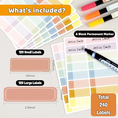 Waterproof Laminating Name Labels with Pen for Water Bottles and Kids School Supplies - color: Laminating Pastel