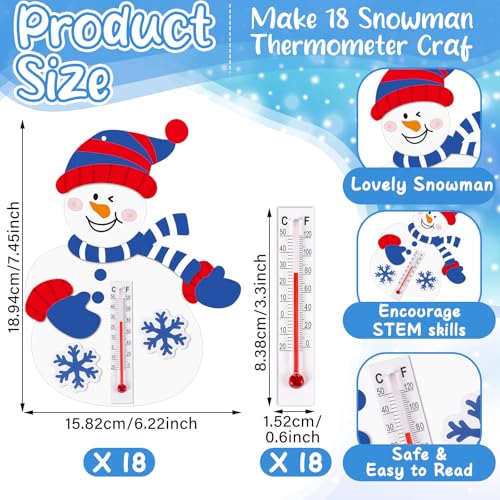 18 Sets Winter Snowman Crafts with Glass Thermometers - style: Snowman
