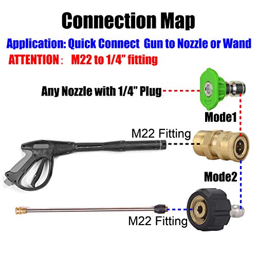 M MINGLE Pressure Washer Adapter Set, Quick Connect Gun to Wand, M22 14mm to 1/4 Inch