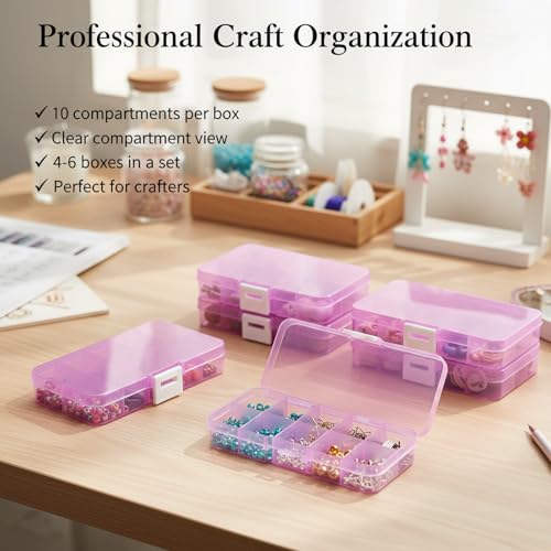 4Pcs 15-Grid Plastic Organizer Boxes, Stackable Craft Storage Cases - color: 4pcs- Pink