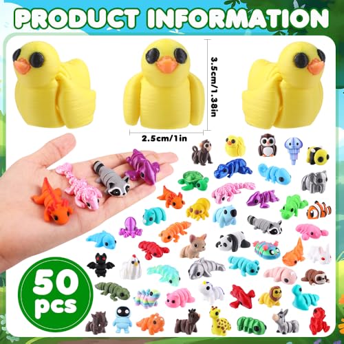 Celltestria 50Pcs Mini 3D Printed Animals Articulated Fidget Toys for Kids - style: 50Pcs Animals