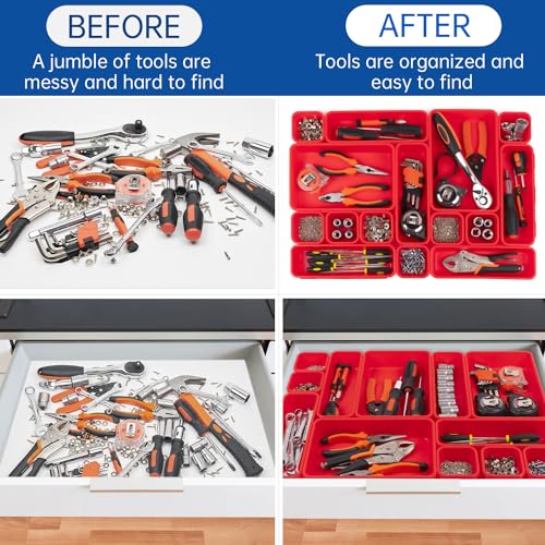 45 Pack Tool Box Organizer Tool Tray Dividers, Toolbox Drawer Organizers Storage Trays for Rolling Tool Chest, Work Bench Cabinet Bins, Hardware Parts Screw Nut Bolt Small Tools Organization - Red - color: 45PCS - Red, size: 3 - Sizes