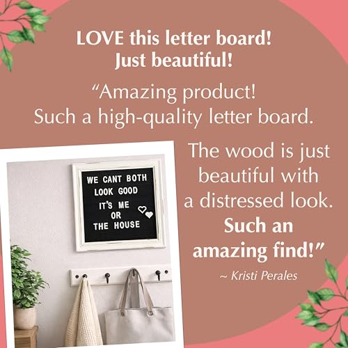 Black Felt Letter Board Baby Announcement Sign with Rustic Wood White Frame - Rustic Farmhouse Letter Board Sign with Stand - 10x10 Felt Board Changeable Message Board with 350 Letter Set - color: Black, size: 10x10 inches
