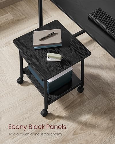 VASAGLE 2-Tier Printer Stand with Locking Wheels, Under Desk Printer Table - color: Ebony Black, size: 2 Tiers with Drawer