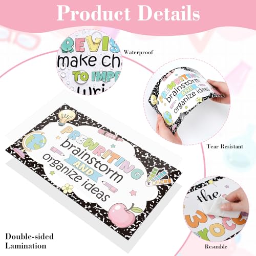 Gueevin 45 Pcs Writing Process Posters for Classroom Educational Bulletin Board Set Composition Notebook Decor Writing Strategies Charts Back to School Reading Chalkboard Wall Art Decor Supplies