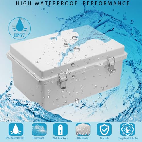 Waterproof Outdoor Electrical Box Junction Box Weatherproof IP67 ABS Plastic Enclosure Switch Router Project Box with Mounting Plate with Wall Bracket 2 Cable Glands Grey 11.81" x 7.87" x 5.12" - color: Grey, size: 11.81" x 7.87" x 5.12" 1pc