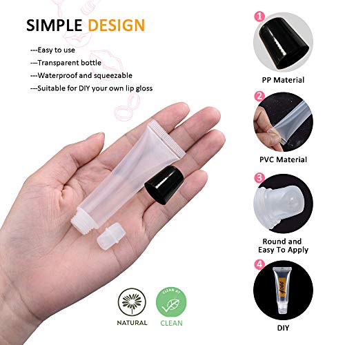 AMORIX 50PCS Empty 5ml Black Cap Lip Gloss Tubes for Lipgloss Base - color: Black, size: 5ml-50PCS