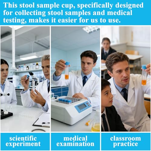 Stool Sample Collection Kit,25-30ml Screw Top Sample Jar with Spoon - color: LIGHT BLUE