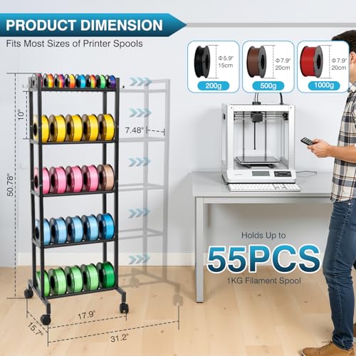 IRONWALLS 3D Printer Filament Rack with Wheel, 5 Tier, 51" Tall - style: 5-Tier (Adjustable Length)