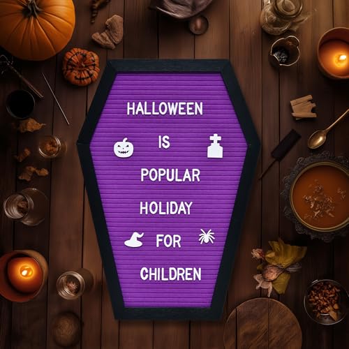 Coffin Letter Board, Halloween Decor, 16x11 Inch, Purple - color: Purple