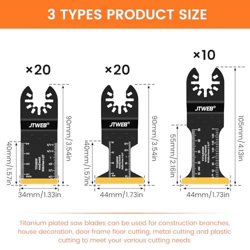 JTWEB 50PCS Titanium Oscillating Multitool Blades, Oscillating Tool Blades for Metal Nails Oscillating Saw Blades Metal Cutting, Multi Tool Blades Kits Wood Plastic for Milwaukee Rockwell Ryobi - color: 50PCS