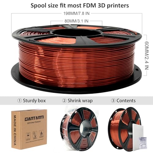 GIANTARM 3D Printer Filament,Silk Copper PLA Filament,1Kg(2.2lbs) Spool - color: Silk Copper, size: 1kg