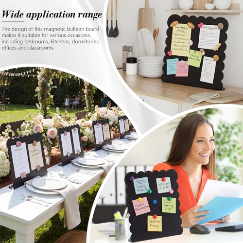 LEIFIDE 2 Pcs Black Magnet Boards Magnetic Bulletin Board Announcement Wave-Shaped Magnetic Display Board Stand Metal Desktop Memo for Menus Dining Table Home School Kitchen Office (12.6 x 11 Inch) - size: 12.6 x 11 Inch