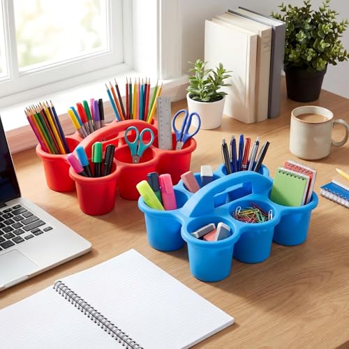 6 Pack 6 Cup Caddy for Classroom Plastic Round Desk Table Caddy, Bright - color: Bright