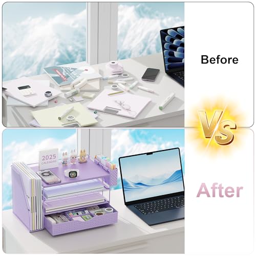 Wood Desk Organizers and Accessories with File Holder & Catalog Racks - color: Purple