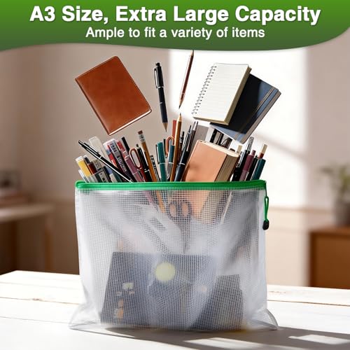 Umriox 36 Pack A3 Mesh Zipper Pouch Bags Bulk, 12 Color Board Game Pouch - color: Multicolored 36pcs, A3