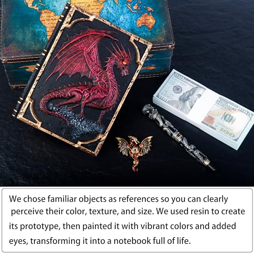 Handmade Flying Dragon Embossed Journal,Resin Engraving Notebook,Lined Paper,Hardcover Travel Notepad for Writing,Sketchbook,Collection,Gift,Decoration Diary for Man Woman A5 Size (Red with Brooch) - color: Red with Brooch
