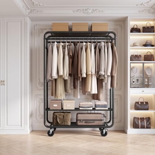 EAGMAK Heavy Duty Clothes Rack, 820 lb Double Rod, 3 Shelves, Black - color: Black