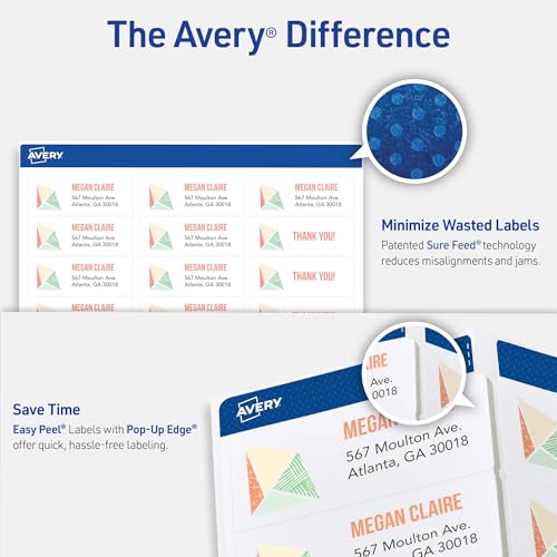 Avery Easy Peel Address Labels, Inkjet Printers, White, 1" x 2-5/8", Box of 750 Labels (08160) - size: 1" x 2-5/8" (Pack of 1), style: 750 labels