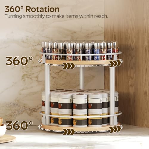 YATINEY Lazy Susan Organizer, Rotating Spice Rack, 2 Tier Spice Turntable Organizer, Industrial Turntable Spice Holder, for Kitchen Countertop, Compact and Versatile, White and Natural SR22WN - color: White + Natural, size: 10.2"L x 10.2"W x 11"H