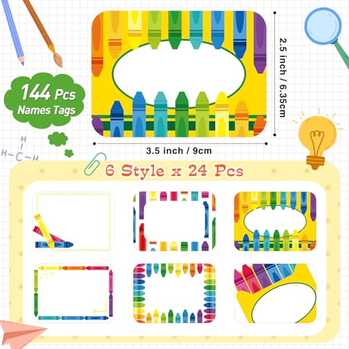 Nezyo 144 Pcs Crayon Name Tag Stickers Self Adhesive Classroom Labels - style: Crayon Style