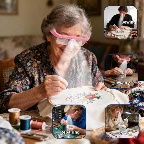 Professional Hands-Free Headset Magnifying Glasses with LED - color: Pink