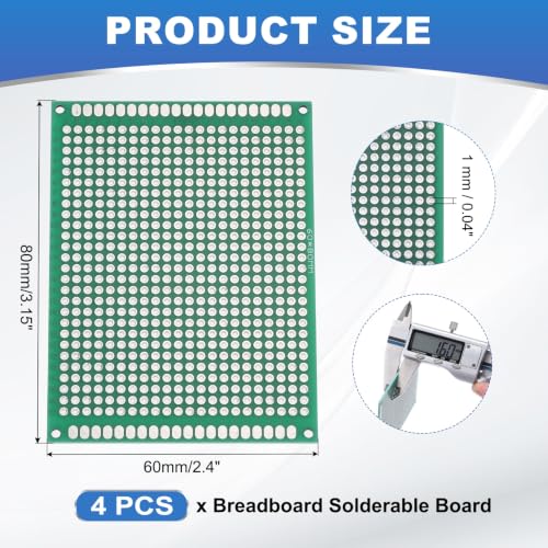 MECCANIXITY 4Pcs Breadboard Solderable 80mm x 60mm Green Circuit PCB Board Double Sided Tin-Plated PCB Prototype Board for Electronics Prototyping, DIY Circuits Projects - color: Green, size: 80mm x 60mm