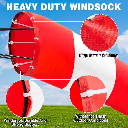 Threlaco 1 Set Heavy Duty Airport Windsock,8x36 Wind Socks,Red and White - color: Red and White, size: 8" X 36"