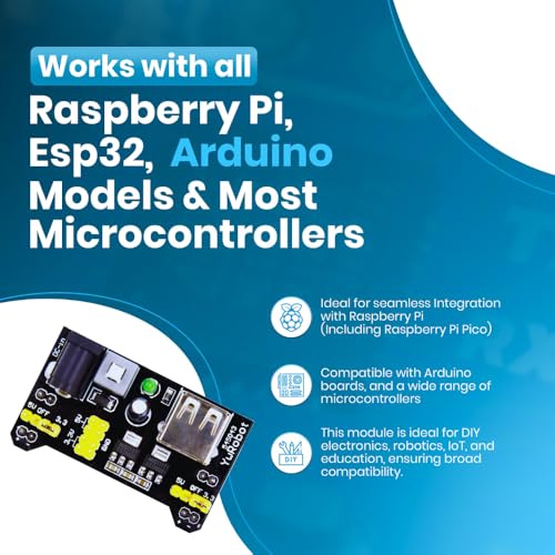SHILLEHTEK Universal Power Supply Module for MB102 Prototype Breadboard - 3.3V/5V, DC 6.5-12V or USB - Compatible with Arduino, Raspberry Pi, ESP32 - Ideal for Solderless Breadboards (1 Piece)